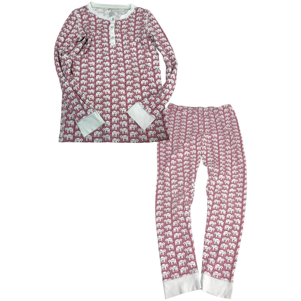 Roller Rabbit Elephant Pajama Set Kids Size 12 Pink Pima Cotton Made Peru PJ